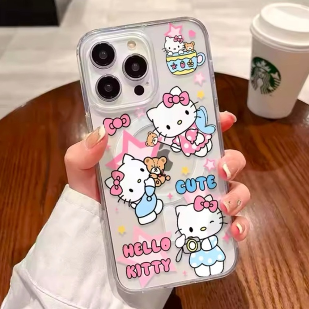 NWT Sanrio Hello Kitty Cute Cartoon Clear Pink Magsafe Case For iPhone 15 Plus - Picture 2 of 5